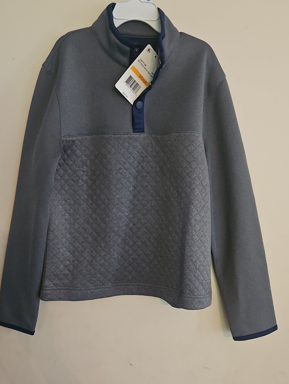 Southern Proper Kids Quilted Pullover Jacket in Heather Gray and Navy